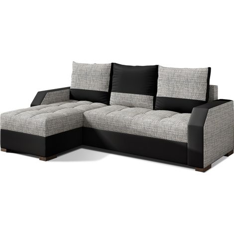 Canapé d'angle convertible - ARTE - en tissu et simili de qualité, gris et noir, 3/4 places, angle gauche (vu de face) (1/5)