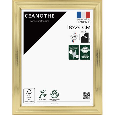 Cadre Photo Doré 18x24 cm et 24x18 cm – Cadre pour Photo 18x24 cm - Convient au A5 – Fabriqué en France – Cadre Photo Julia Doré 18x24 cm en résine recyclée - Verre acrylique Incassable (1/5)