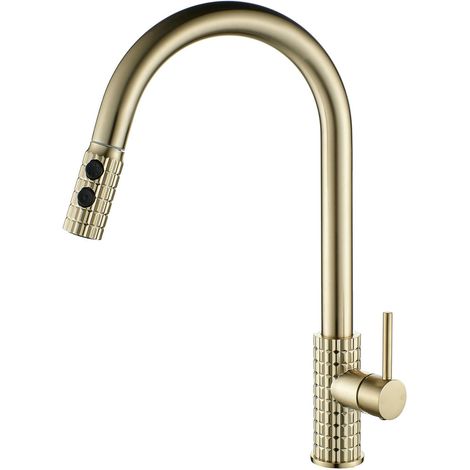Robinet de cuisine doré haute pression avec douchette extractible extensible à 360° (1/4)