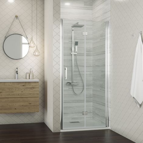 ELEGANT Shower Door Bifold Shower Enclosure Glass Reversible Folding Shower Cubicle Frameless Wetroom 700mm