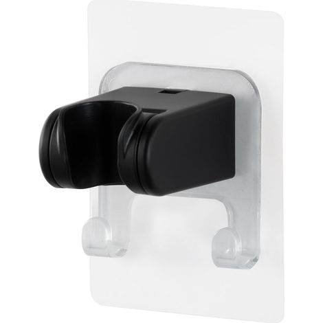 Support Pommeau de Douche sans Percage, Autocollant Support Douchette, Avec Double Crochet, Diamètre intérieur 21–24 mm, Universel Porte Pommeau de Douche, Noir Mat (1/5)