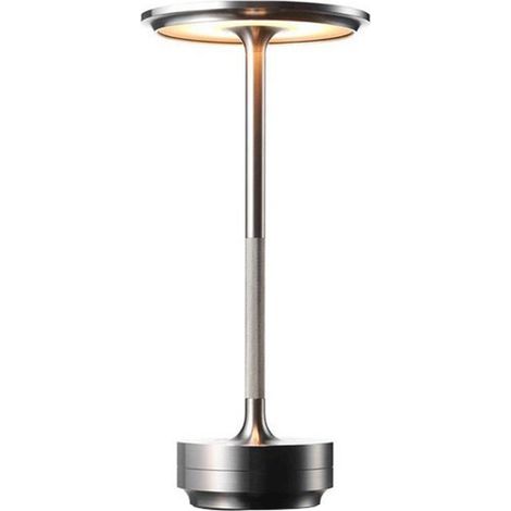 Lámpara de mesa metálica inalámbrica, regulable, recargable, impermeable, portátil para dormitorio y sala de estar, color plata. (1/5)