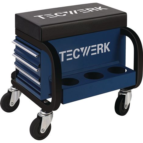 TECWERK Werkstattrollsitz m.Rl.u.Ablage Kunstlederpolster blau/schwarz TECWERK