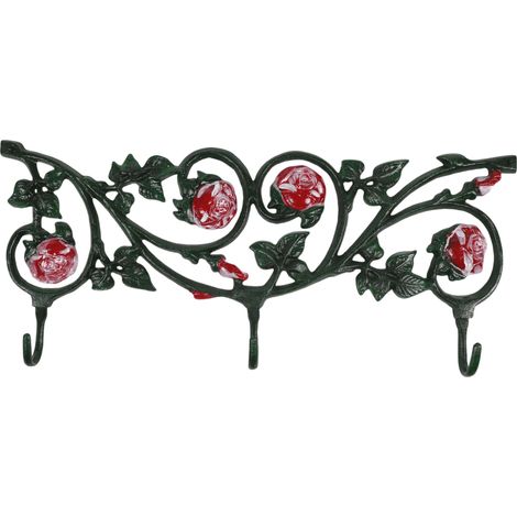 Perchero decorativo de pared de hierro fundido con 3 ganchos para abrigos.