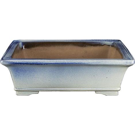 Vaso per bonsai rettangolare in gres smaltato bianco-azzurro 32,5x24,5x9,5 cm - TY119b