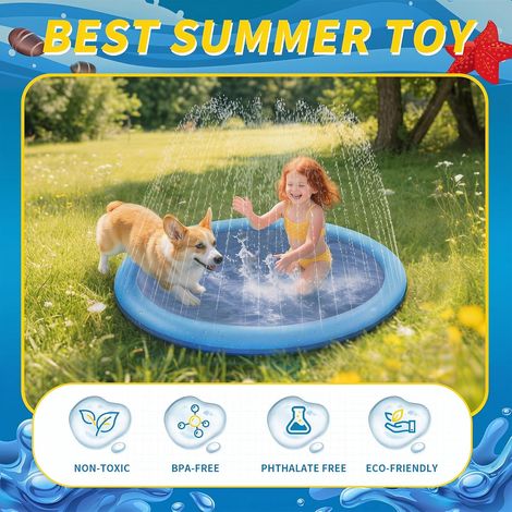 CNMTCCO Piscine Pour Chien 100 Cm – Tapis D’arrosage Pliable, Antidérapant, PVC 0,5 Mm, Pour Jardin Plage Et été