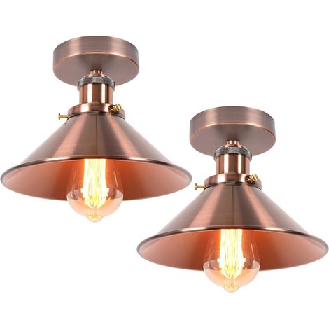 Lot de 2 Plafonnier Industriel, Design Vintage Edison, Métal Fer, Douille E27, Pour Cuisine Chambre