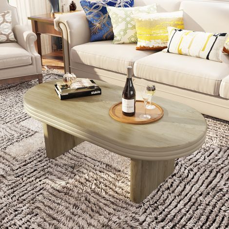 Tavolino ovale, 120 x 60 x 41,5 cm, stile metà secolo, MDF impiallacciato in legno, naturale (1/5)