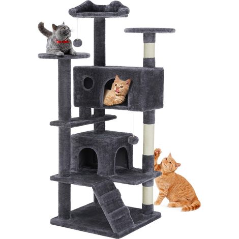 Grand Arbre à Chat - 135 cm - Tour d'escalade - Arbre à Chat avec Grotte - Entièrement enveloppé de sisal - Arbre à Chat d'activités pour Chats de Tous âges (Gris foncé) (1/5)