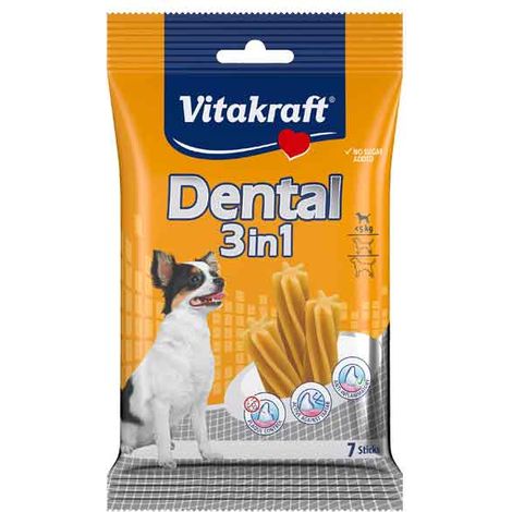 SNACK IGIENE DENTALE PER CANI 'DENTAL 3IN1' VITAKRAFT 120 gr - Tg. S, Per cani fino da 5 a 10 Kg Q.TA 12