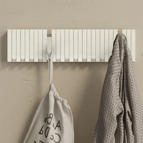 doporro Appendiabiti da Parete in Legno con 14 Ganci Retrattili Attaccapanni Decorativo Bianco Opaco per Ingresso Ufficio Camera Twigro-01
