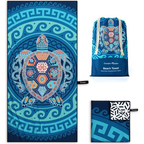 Serviette de plage en microfibre à séchage rapide, anti-sable, super légère - pour piscine, camping, pique-nique, yoga, gym, sport - Tortue de mer colorée - XL (160 x 79 cm) (1/5)