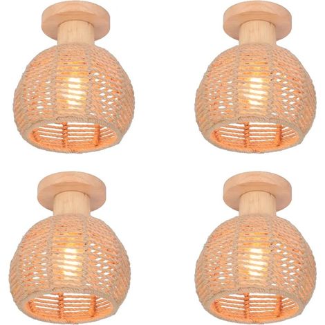 4pcs Plafonnier en Corde de Chanvre Industrielle,Lampe de Plafond Vintage Designe Edison pour Salon Chambre (1/5)