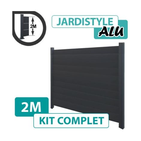 Kit Clôture Aluminium Gris Anthracite 2M - Plein - 2 mètres