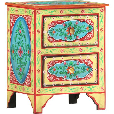 Mesita de noche pintada a mano madera maciza mango 40x30x50 cm vidaXL