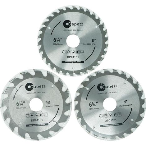 Dapetz ® 3 PC TCT Circular Fine Cutting Wood Saw Blade 160mm X 30mm 16t,24t,30t Teeth Carbide Finishing Saws for Woodworking with 20,16,10mm Bore Compatible with Bosch Makita Etc (1/5)