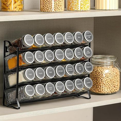 4 Etagen Gewürzregal Set mit 28 Gewürzgläsern & 180 Etiketten, Gewürzständer Spice Rack Organizer, Stehend & Wandmontage, Gewürz Organizer für Küche, Schrank & Arbeitsplatte (1/5)