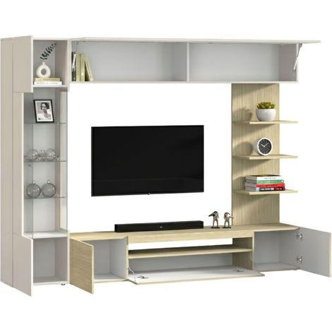 Wohnwand Galatina, Wohnzimmermöbel 8 Regale, Türen, Made in Italy, 12 Fächer, 245x40x191,2 cm, Ahornbraun