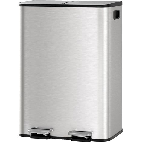 Poubelle, Compartiments Doubles, Design en Acier Inoxydable, Argent-2x30L (1/2)