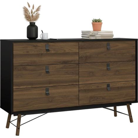 Dmora - Kommode Aurore, Wohnzimmerbuffet, Wohnzimmer-Sideboard, Moderne Küchen-Speisekammer, 150x40 h95 cm, Schwarz und Walnuss
