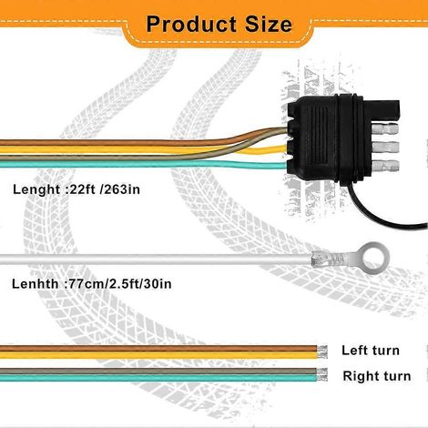 Faisceau de câblage pour remorque de 6,7 m (22 pieds) à 4 broches et 5 fils, kit d'éclairage pour remorque, connecteur de remorque à 4 broches et 5 fils, compatible avec les camping-cars et les bateau