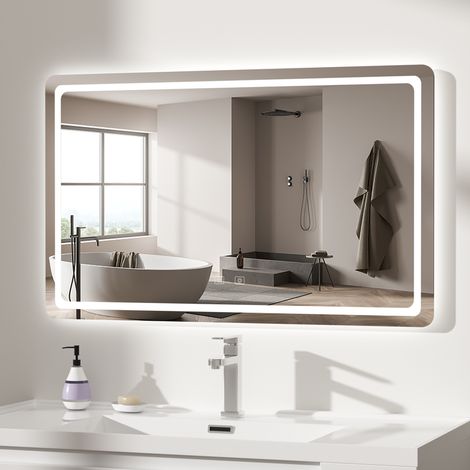 Miroir LED Salle de Bain avec Eclairage 60x80 cm,Antibué Rectangulaire Miroir Mural 3 Couleurs Luminosité,Lumière Blanche Froide/Chaude,Horizontale/Verticale