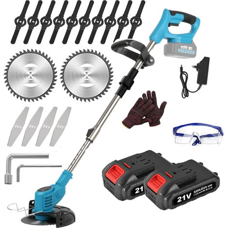 Rasentrimmer mit Akku 21V – 2X Akku, 18000 U/min, 3-in-1 Freischneider inkl. 16-teiliges Klingen-Set, Teleskopstiel als Kantenschneider für Rasen, Rasenkanten &amp Unkraut