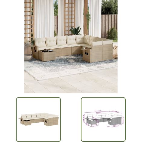 The Living Store 10-tlg. Garten-Sofagarnitur mit Kissen Beige Poly Rattan - Gartenmöbel - Sofas - Outdoor Möbel - Rattan Möbel - Lounge Set (1/3)