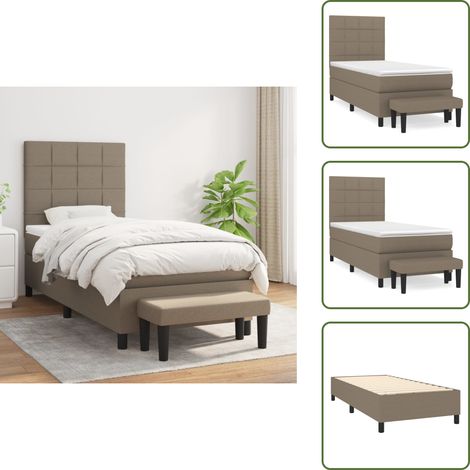 Sommier à lattes de lit avec matelas Taupe 100x200 cm Tissu - Lit Plateforme - Lit Double - Matelas Ressorts Ensachés - Literie Taupe - Meuble Chambre (1/5)