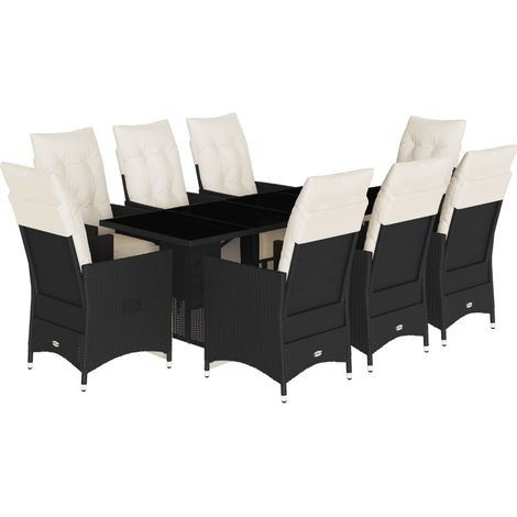 Maison Exclusive - 9-tlg. Garten-Essgruppe mit Kissen Schwarz Pol