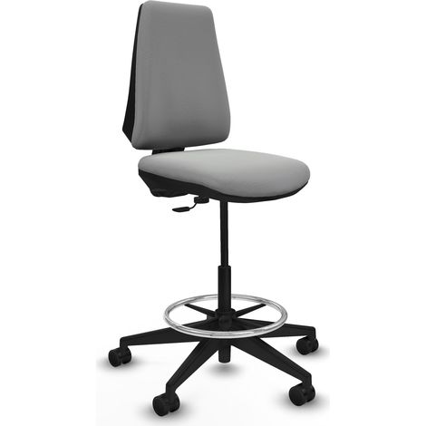 Taburete Elche CP similpiel gris claro base piramidal ruedas 65mm nailon