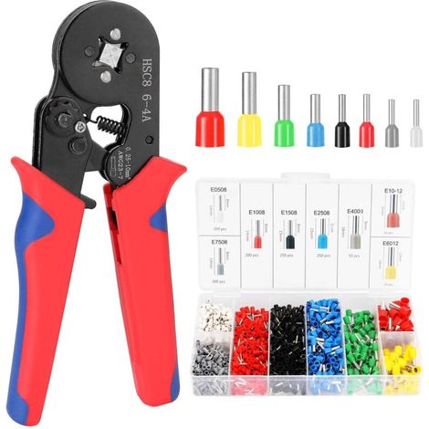Crimping tool, crimping tool kit for HSC8 6-4 0.25-10 mm² wire ferrule AWG23-7, ratchet tool with 1200 terminal connectors