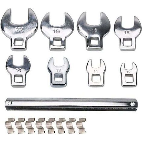 8 pièces 3/8 pouces lecteur Crowfoot jeu de clés 10 à 22Mm métrique chromé pied de corbeau tête interchangeable clé à cliquet outil à main