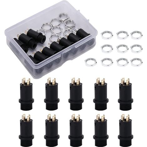 10 Pièces 3.5mm Mini Connecteurs Soudés de Montage sur Panneau Stéréo avec Écrous, Mini stéréo Femelle Entièrement Plaqué Or 4 Canaux, pour Casque Audio Vidéo Prise Verticale (1/5)