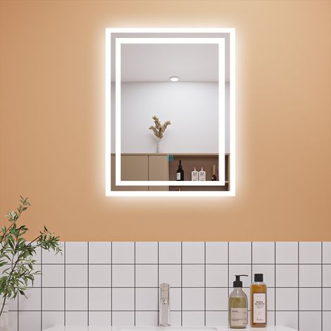 500x700mm Bathroom Mirror with LED Lights, Anti Fog Touch Sensor Vanity Wall Mounted Frameless Vertical or Horizontal IP44 Rated Waterproof Dustproof (1/5)