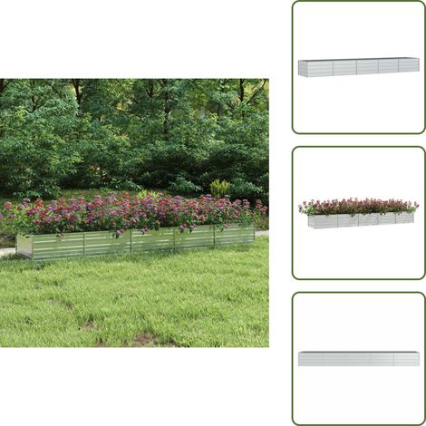 Garten-Hochbeet 400x80x45 cm Verzinkter Stahl Silber - Gartengefäße - Hochbeet - Stahlelement - Pflanzbehälter - Blumengarten (1/5)
