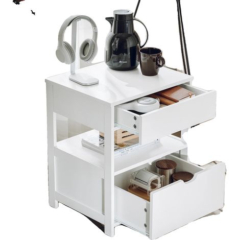Mesita de noche, amplio espacio de almacenamiento, diseño moderno, color blanco. (1/2)