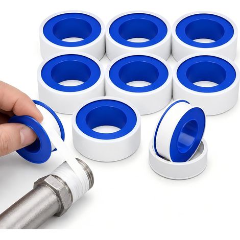 8 Rouleaux Ruban PTFE d’Étanchéité 12 mm x 10 m, Ruban de Plomberie pour Filetage, Tuyau, Robinet, Eau, Cuisine, Salle de Bain, Douche, Piscine, Chauffage, Accessoire Sanitaire Blanc Réparation (1/5)