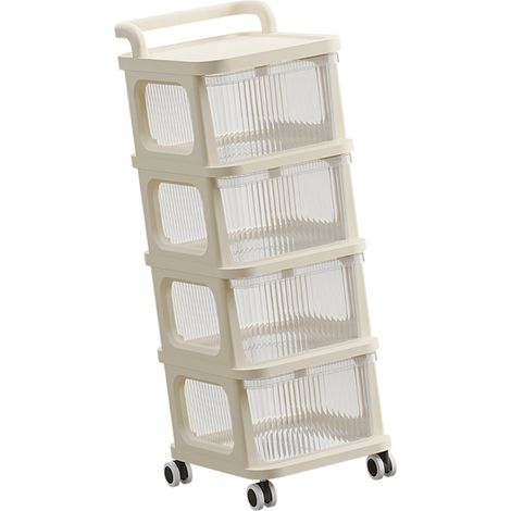 Rollwagen mit transparenter Schublade, multifunktionaler Rollwagen mit Rollen, Aufbewahrungsorganizer für Schlafzimmer, Küche, Büro, 4-lagig (1/5)