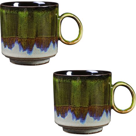 Keramik-Kaffeetassen, 150 ml, großer grüner Becher fürs Büro, spezielle Aktivglasur (1/5)