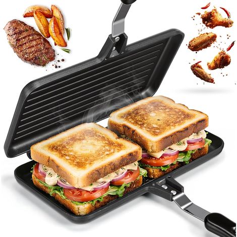 Grille-pain XL - Double face - En aluminium - Pour omelettes - Pour la cuisson des sandwichs - Noir (1/5)