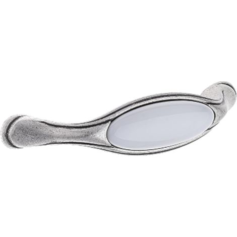 Poignée de meuble vintage en zamak finition nickel argent étain porcelaine céramique entraxe 96 mm avec vis Tiroir Armoire Réparation (1/3)