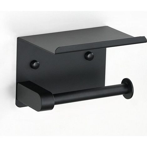 Portarotolo da parete in acciaio inox 304, fissaggio a vite o con adesivo 3M, colore nero. (1/4)
