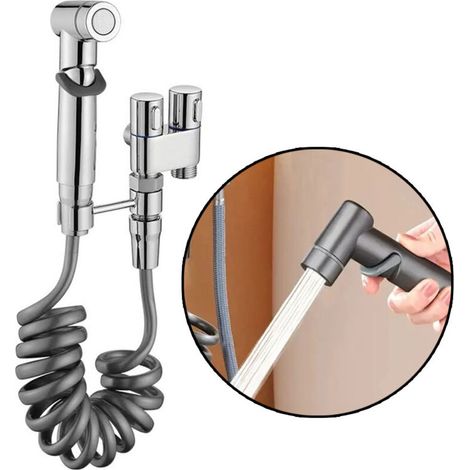 Supporto per pistola a spruzzo portatile color argento con tubo flessibile a molla da 2 m e pistola a spruzzo con ingresso singolo e doppia uscita