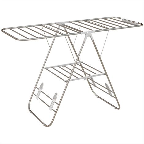 Porte-manteau sur pied pliable en acier inoxydable 2 niveaux (1/5)