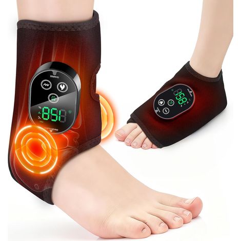 Masseur de pieds avec chaleur, masseur de cheville chauffant sans fil, coussin chauffant de cheville avec 6 niveaux de chaleur et 3 modes de vibration, bandage chauffant pour femmes et hommes (1/5)