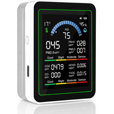 Detector De Dióxido De Carbono - Monitor De Calidad Del Aire 10 En 1 Con Pantalla Hd - Para Interior - Unidad (1/5)