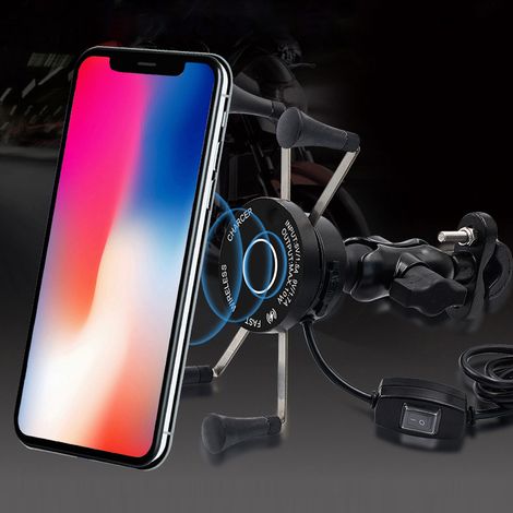Kabelloses Motorrad-Ladegerät mit QC3.0-Schnellladefunktion, wasserdichte Handyhalterung mit Ein-/Ausschalter (1/5)