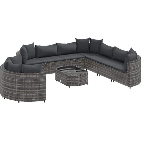 Set Divano da Giardino 10 pz con Cuscini Grigio in Polyrattan vidaXL (1/5)