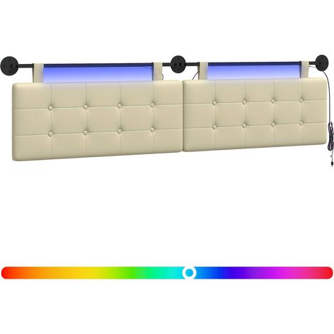 Hanging Headboard with LED Light Cream Faux Leather vidaXL